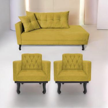 Imagem de Kit Diva Recamier Azura 140cm Lado Direito e 02 Poltronas Classic Suede - ADJ Decor