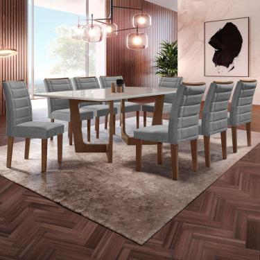 Imagem de Mesa de Jantar 8 Lugares Nápoles/Genova com Vidro Chocolate/Off White/Cinza - Cel Móveis