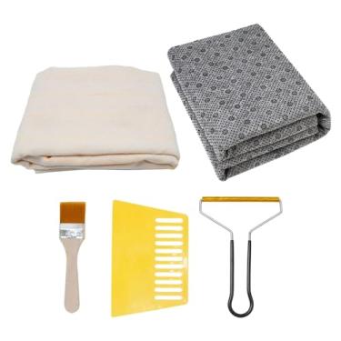 Imagem de rockible 5 pçs tufting pano tapete de tecido de apoio tecelagem diy pano barbeador usando tapete tufting fazendo suprimentos tufting tecido, 1x1.8m e 1x1.8m