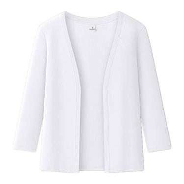 Imagem de GisTeq Casaco feminino feminino feminino jaqueta V manga três quartos combinando, Branco, 4G