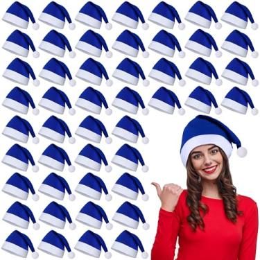 Imagem de Fovths 48 peças de chapéu de Papai Noel azul de Natal para adultos com punhos brancos chapéus de Papai Noel em massa bonés de Natal não tecidos para suprimentos de festa de Natal de Ano Novo