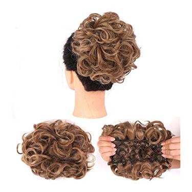 Imagem de Mulheres Bun Scrunchies Extensões de cabelo cacheado bagunçado coque updo peruca chignons pentes fáceis de esticar grampo em extensões de rabo de cavalo para mulheres Pão (Color : Q8-12H24)