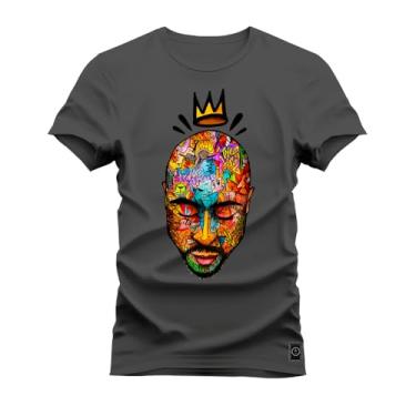 Imagem de Camiseta Plus Size Casual Malha Confortável Estampada Tupac Shakur King Grafite G5