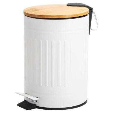 Imagem de Lixeira Banheiro Cozinha Pedal 5L Cesto De Lixo Tampa Bambu - Delugine