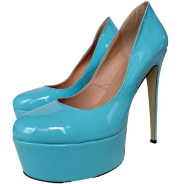 Imagem de Frankie Hsu Sapatos de salto alto plataforma sexy stiletto, lindo bebê azul patenteado, grande, tamanho 38-50, sapatos elegantes para mulheres e homens, Azul, 18