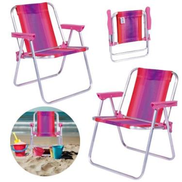 Imagem de 2 Cadeiras De Praia Infantil Alta Dobravel Em Aluminio Rosa  Mor