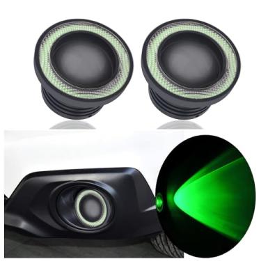 Imagem de IHOTDER 2 peças de faróis de neblina olho de anjo para carros, conjunto de faróis de neblina de LED multicoloridos com abertura COB para decorações e iluminação de carros, lâmpada universal de corrida diurna para carro caminhão SUV (verde)