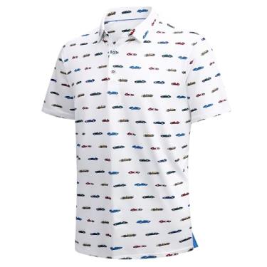 Imagem de Esabel.C Camisetas de golfe masculinas Dry Fit Performance manga curta com gola absorvente de umidade, Carro branco, M