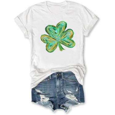 Imagem de SUEOSU Camiseta Lucky Shirt St Patricks Day Shirt Shamrock Gnomies Coffee Saint Patricks Day Graphic Tee., Branco-1, P