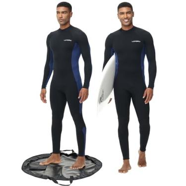 Imagem de Lansru Fatos de mergulho masculinos com bolsa de troca à prova d'água, roupas completas de neoprene CR de 3/2 mm, traje de mergulho térmico ideal em água fria, zíper traseiro para surfe, snorkeling,