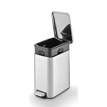 Imagem de Lixeira Inox Slim Com fechamento suave da Tampa - Soft Close - Retangular 5 Litros com Pedal em inox - para Cozinha Banheiro Apartamento - Powermaid