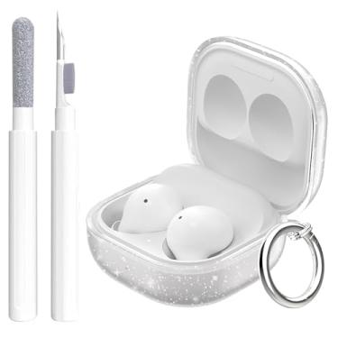 Imagem de Aircawin Capa para Samsung Galaxy Buds FE 2023/2 Pro 2022/Galaxy Bud 2 Protector 2021/Pro Skin 2021/Live 2020 Glitter com chaveiro e caneta de limpeza - transparente