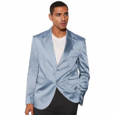 Imagem de Netsky Blazer masculino de cetim trespassado para homens, casual, leve, jaqueta de verão, casaco esportivo, Azul empoeirado, P