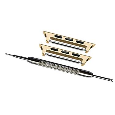 Imagem de Conectores de par de cores douradas adaptadores com pino de mola e ferramenta compatível com Apple Watch 42 mm Série 1 2 3 iWatch Hermes Nike + Edition pulseira de substituição – Serve para pulseiras de relógio de até 24 mm