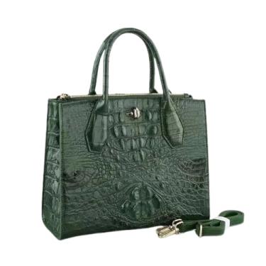 Imagem de Bolsa feminina autêntica de couro jacaré genuíno exótico pele de crocodilo bolsa de ombro única feminina bolsa transversal, Verde, 28cm(Width) x 23cm(Height) x 11.5cm(Deep)