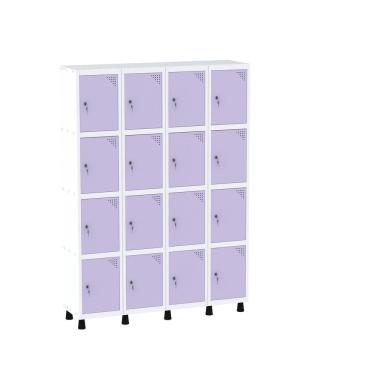 Imagem de Armário Guarda Volume Locker Roupeiro 16 Portas Aço GRF 504/16 Branco/Lilás
