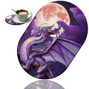 Imagem de HTTYYTRYT Mouse Pad, mouse pad de computador, base de borracha antiderrapante portátil para escritório, mouse pad sem fio, laptop, jogos, escritório e casa, dragão roxo roxo lua