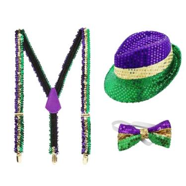 Imagem de YIJU Chapéu de cowboy de lantejoulas masculino conjunto de gravata com suspensório chapéu engraçado chapéu de carnaval chapéu de cowgirl ocidental para, Gravata suspensa de lantejoulas