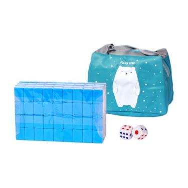 Imagem de Colaxi Conjunto de mini mahjong para viagem, portátil, com bolsa, 2 dados, 24mm, jogo de tabuleiro, mahjong chinês, conjunto de brinquedos para festa de, Azul
