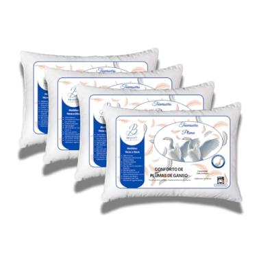 Imagem de Travesseiro Pluma de Ganso Sintética, Kit com 4 Unidades, 70x50cm, Brasoft