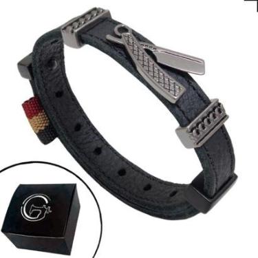 Imagem de Pulseira de Navalhete Couro Grafite Strap Plug - NE-Unissex