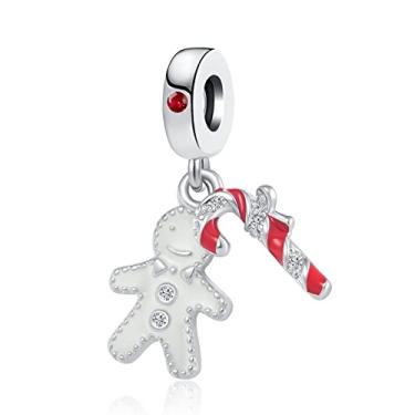 Imagem de MZC Jewelry Boneco de neve de Natal, floco de neve, rena, pão de gengibre, pingente de bengala doce, contas de inverno para pulseiras Pandora para mulheres, mãe, avó, irmã, presente, Cobre, Cobre
