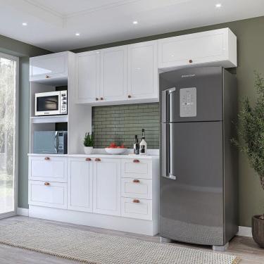 Imagem de Cozinha Pérola 4 Peças Torre Quente Aéreo 3 Portas e Balcão 2 Gavetas 3 Portas com Tampo Yescasa Branco