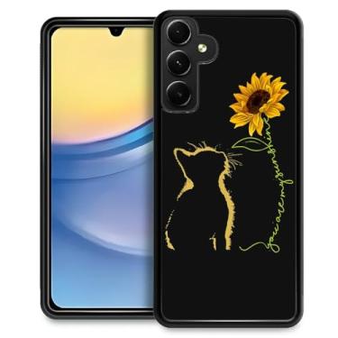 Imagem de CARLOCA Capa compatível com Samsung Galaxy A15 - gato amarelo girassol design gráfico à prova de choque anti-arranhões proteção contra quedas