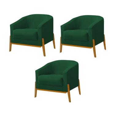 Imagem de Kit 3 Poltronas Living Base em Madeira Maciça Flórida Veludo Verde