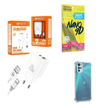 Imagem de Kit Carregador Turbo 20W + Capinha Motorola G13 + Película de Cerâmica