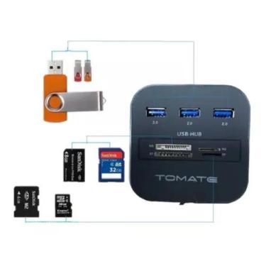 Imagem de Hub Usb2.0 3portas+leitor De Cartão Memória Sd Total 7portas
