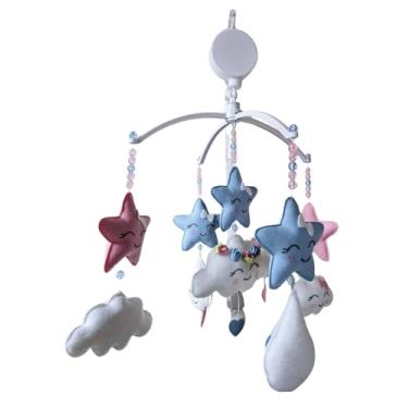 Imagem de Móbile Musical Giratório Chuva de Amor, Rosa e Azul, Berço do Bebê, Nuvens e Estrelas