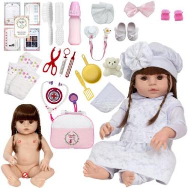 Imagem de Bebe Reborn Recém Nascida Pode Dar Banho Kit Acessórios Luxo - Cegonha
