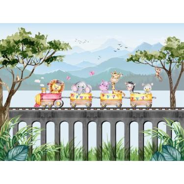 Imagem de Papel de Parede Foto Mural Adesivo Infantil Tema Trenzinho Safari Auto