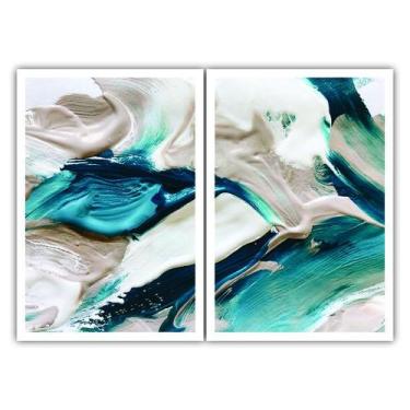 Imagem de Dois Quadros Decorativos Branco e Azul 90x60 Sala Quarto - Comfort Qua