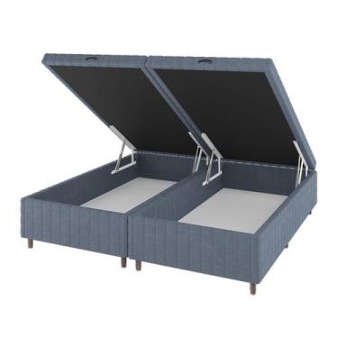 Imagem de Base de Cama Box King Vision com Baú Rústico/Azul - Vian, Azul, Modern