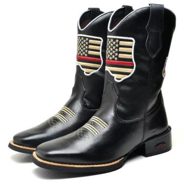 Imagem de Bota Texana Masculina Couro Bico Redondo USA Cano Alto - Fakcini, Pret