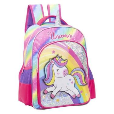 Imagem de Mochila Costas Meninas Escolar Grande Arco Iris Unicornio Yepp, Rosa