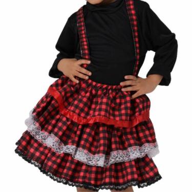 Imagem de Saia Infantil Festa Junina Xadrez Vermelha Salopete Jardineira de Luxo