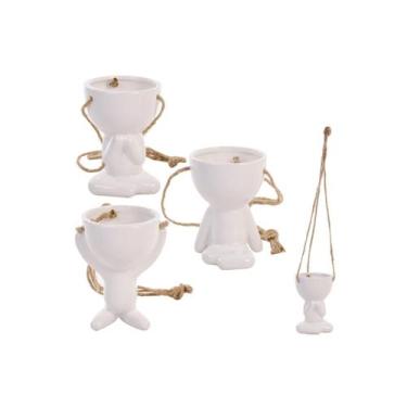 Imagem de Kit 3 Vasos Bob Cachepot Corda Pendurar Decoração - Inter, Branco