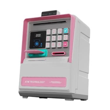 Imagem de Generic Cofrinho ATM para crianças, pequeno pote de dinheiro, com cartão, senha, reconhecimento, cofrinho de brinquedo, recipiente de dinheiro para idades de, Rosa