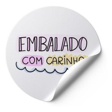 Imagem de 120 Etiquetas Adesivas Redondas Selo Embalado Com Carinho Impressão De