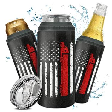 Imagem de Presentes de caminhoneiro, refrigerador de latas 4 em 1, design da bandeira americana, copos isolados de aço inoxidável de 473 ml, caneca de café e viagem com tampa para amantes de caminhões