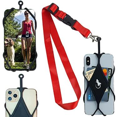 Imagem de Gecko Travel Tech Suporte de celular para caminhadas com cordão universal para a maioria dos smartphones, Gola vermelha - diamante preto, Adjustable
