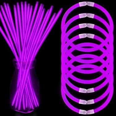 Imagem de NUDALA 100 Pcs Purple Glow Sticks Bracelet Necklaces Bulk Glow in The Dark Party Supplies Easter Basket Stuffers 8” Light Stick with Connectors for Halloween Birthday Carnival (100 Purple)