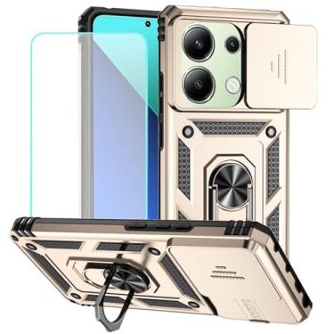Imagem de Vokuha Capa para Redmi Note 13 Pro 4G, Poco M6 Pro 4G 23117RA68G com protetor de tela de vidro temperado e capa de câmera deslizante, capa magnética com suporte de anel de 360° para Xiaomi Redmi Note
