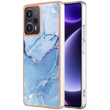 Imagem de Dinglijia Capa de telefone para Xiaomi Poco F5 5G, TPU macio + padrão de mármore IMD design fino proteção de câmera e tela para meninas e mulheres capa para Xiaomi Poco F5 5G, BKC azul