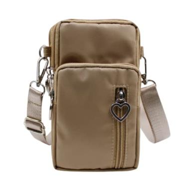 Imagem de JUMISEE Bolsa transversal de 3 camadas, bolsa para celular, braçadeira, carteira de nylon para smartphone, Caqui, one