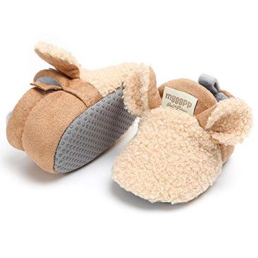 Imagem de Timatego Botas de lã aconchegantes para bebês recém-nascidos, meninos e meninas, com aderência, pantufa, meias infantis para berço, sapatos de inverno para meninos e meninas, 22 Cáqui, 0-6 Meses