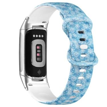 Imagem de Pulseira de silicone macio compatível com Fitbit Charge 5/Fitbit Charge 6 (flocos de neve 3) pulseira esportiva macia para mulheres e homens